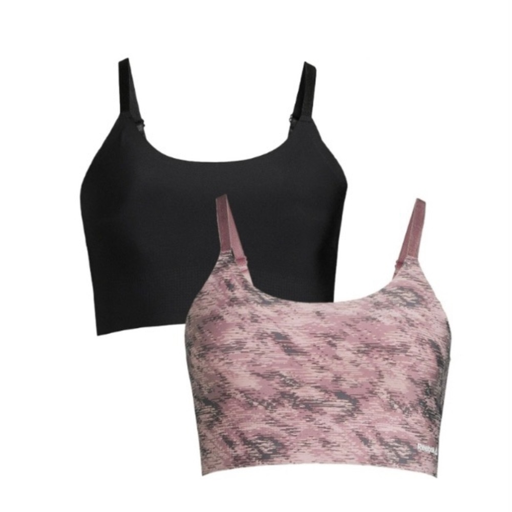 NWT Reebok Pack of 2 Pink & Black Stay-Put Longline Bralettes Size L